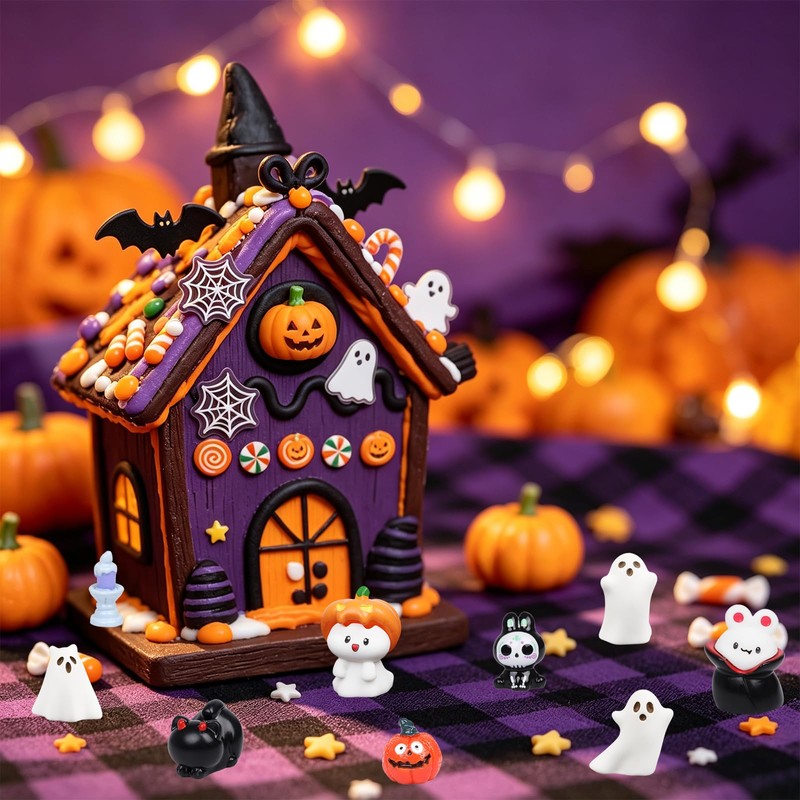 FINGOOO 40 Pcs Halloween Resin Ornament, Halloween Tableware Assorted Pumpkin,