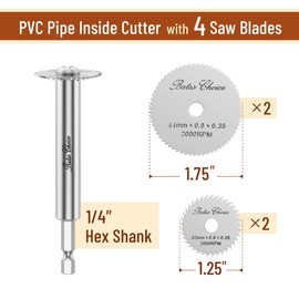 Bates- PVC Pipe Inside Cutter with 4 Saw Blades, 1/4" Hex Shank, 1-1/4" & 1-3/4" Or Larger Diameter, Inside PVC Cutter Tool, PVC Inside Pipe Cutter for PVC Pipe Cutter Tool, Inside PVC Pipe Cutter