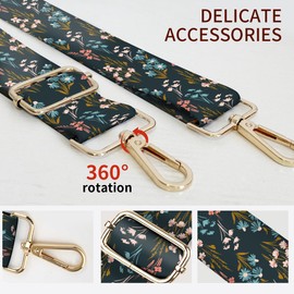 AIOGPD Purse Strap Replacement Crossbody, 3.8cm Wide Shoulder Strap Adjustable Replacement Belt Gold Buckle, Handbag Crossbody Bag Strap Blue Boho Flowers
