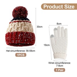 WUFGWBD 1 Cute Color-Blocked Hat And 1 Pair Of Women'S Cold-Proof Gloves, Cold-Proof And Warm Supplies, Autumn And Winter Travel Equipment, Windproof Knitted Hat