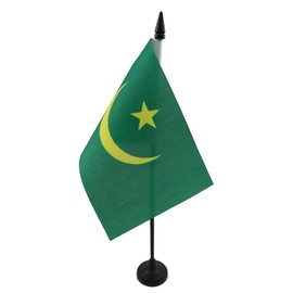 Mauritania Table Flag 4'' x 6'' - Mauritanian Desk Flag 15 x 10 cm - Black plastic stick and base - AZ FLAG