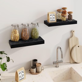 Fun Memories Floating Shelves for Wall, 20Inch Floating Shelves Set of 2, Hanging Shelf with Invisible Brackets, Wood Shelves for Living Room, Bedroom, Kitchen, Black