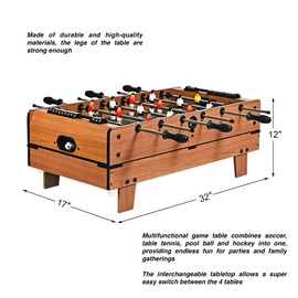 4 in 1 Multi Game Table Combination Table Foosball Billiards Table Tennis Push Hockey All Accessories Included Perfect Holiday Season Christmas Birthday Gift Suitable for Friends Family Gathering