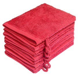 NatureMark Terry Cloth Wash Mitts, Pack of 10, Wash Cloth, 100% Cotton, Red, 15 x 21 cm