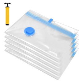 Vakuumierbeutel 5 Stück Vakuumbeutel Kleidung Vakuum Aufbewahrungsbeutel Wiederverwendbar Vakuum Beutel Reise Vakuum Kleiderbeutel für Decken Kleidung with Hand Pump, für Reisen Rucksack - 60x80cm