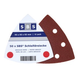SBS Klett-Schleifdreiecke | 93x93x93 mm | Korn 60 | 50 Stück | für Delta-Schleifer 6 Loch