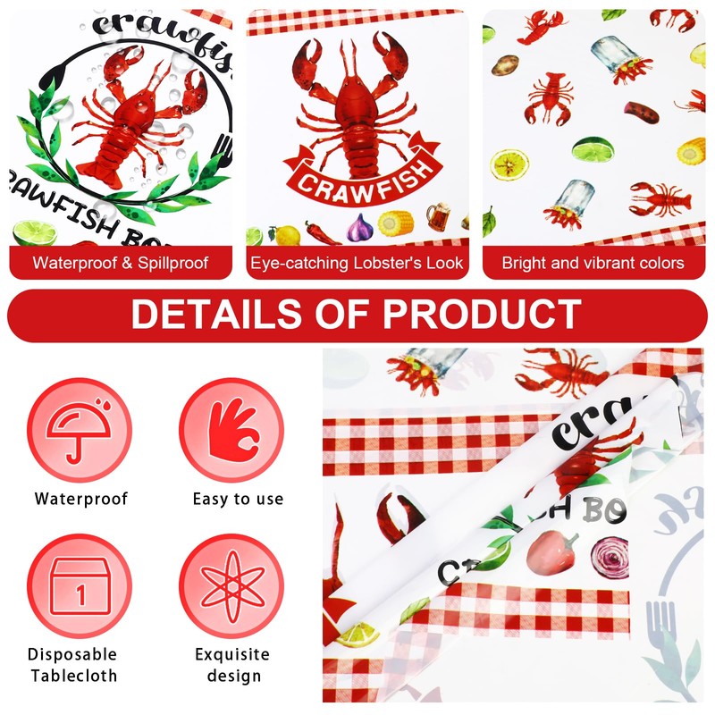 PHOGARY Crawfish Boil Party Supplies - 2pcs Lobster Tablecloth Plastic