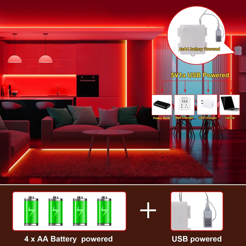 OMIKA COB LED Strip Lights Battery Powered with Remote, 6.56FT