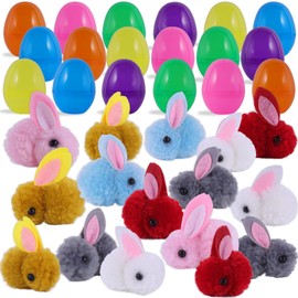 24 Pack Easter Eggs Fillers with Easter Bunny Plush, Easter Basket Stuffers for Kids, Easter Eggs with Toys Inside, Mini Stuffed Animals for Egg Hunts Party Favors, Surprise Gift for Boys Girls