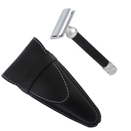Closed Comb Safety Razor, Chrome and Graphite with Leather Case - Castiles Original
