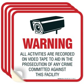 Sigo Signs, (4 Pack) Video Surveillance Sign 5½x5½" 4 Mil Sleek Vinyl Decal Stickers Weather Resistant Long Lasting UV Protected and Waterproof Made in USA