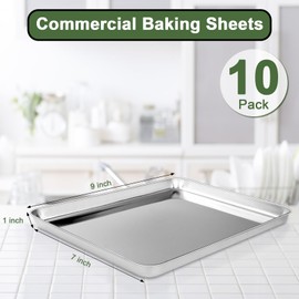 Baking Sheet Tray Set of 10, Stainless Steel Baking Pan Cookie Pan Sheet, Size 9 x 7 x 1 inch, Warp Resistant & Heavy Duty & Rust Free