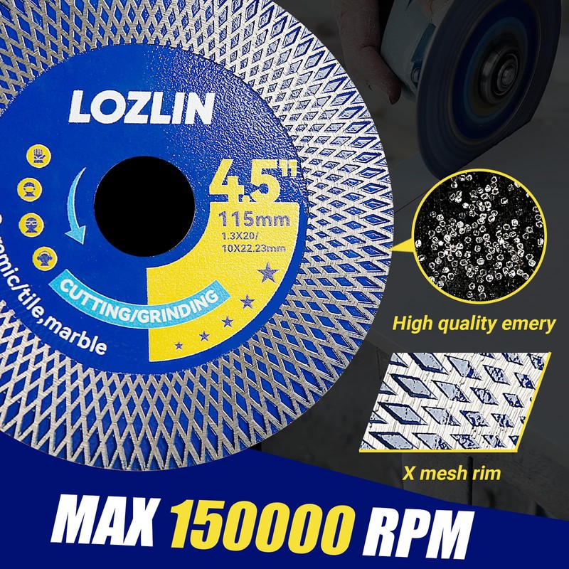 LOZLIN 4.5" Diamond Angle Grinder Blade - Ultra-Thin Dry Cutting