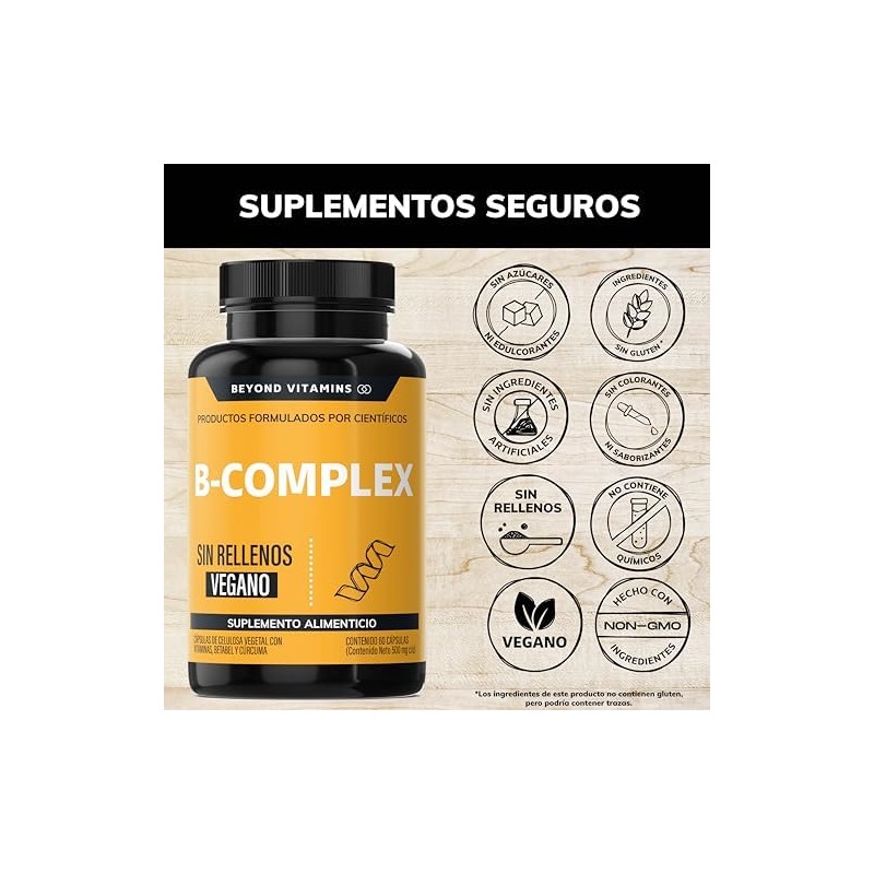 B-Complex Vitaminas Complejo B Premium 100 Vegano Sin rellenos Suplementos
