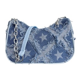 ModaBay Denim Shoulder Bag for Women, Retro Blue Star Pattern Underarm Purse Vintage 90s Y2K Small Handbag for Teen Girls