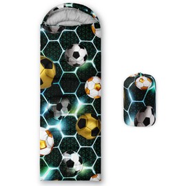 QOOMO Football Soccer Printed Camping Sleeping Bags,3 Season Warm & Cool Weather,Lightweight,Waterproof Sleeping Bags for Adults & Kids,Traveling,and Outdoors,Camping Gear Equipment, 31x90inch