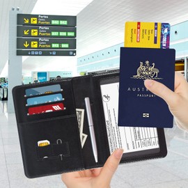 DMLuna Passport Holder, Premium PU Leather Travel Passport Wallet RFID Blocking Passport Cover Case Travel Documents Organizer with Pen Holder, for Women and Men - Black