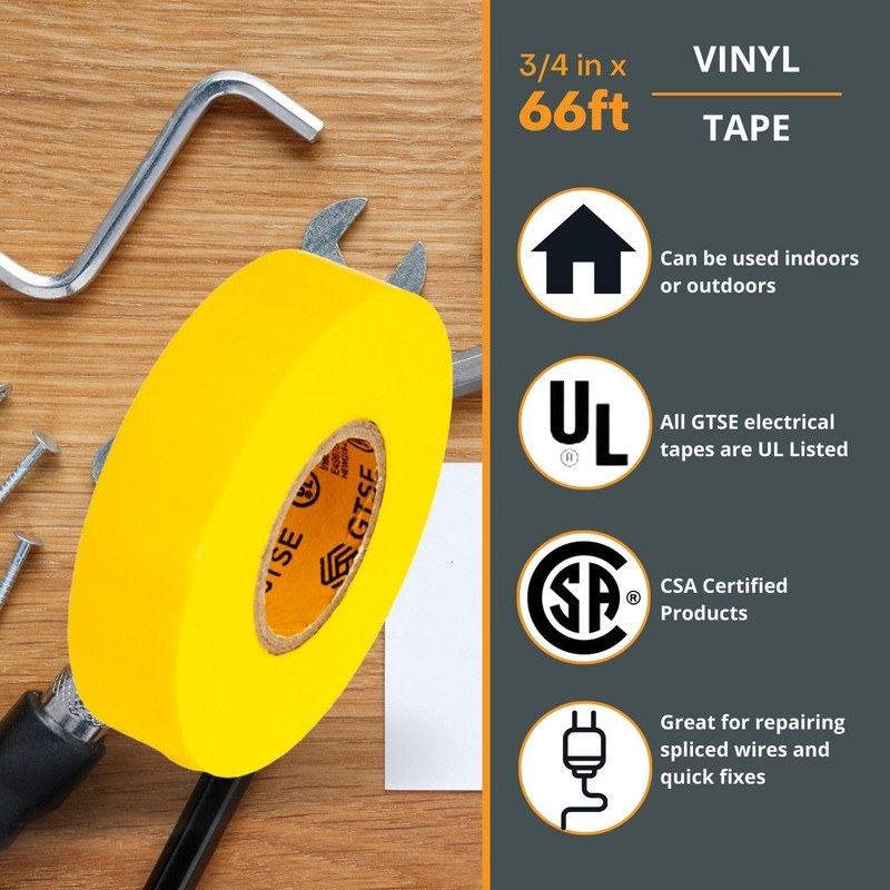 GTSE Yellow Electrical Tape, 10-Pack – Waterproof, Industrial Grade Vinyl,