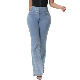 SHAPSHE Curvy Bootcut Jeans for Women Mom Jeans High Rise Stretch Jeans Butt Lifting Skinny Colombian Jeans para Mujer 2025 Lightblue