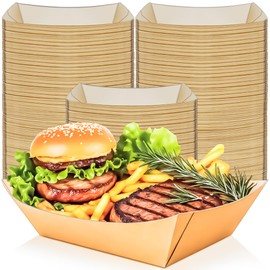 MotBach 125 Pack 5LB Extra Large Paper Food Boats Trays Disposable Paper Boat Plate Containers, Kraft Food Serving Tray Boat Basket Bowl for Snack Popcorn Burger Sandwich Taco BBQ Fries Dessert Nacho