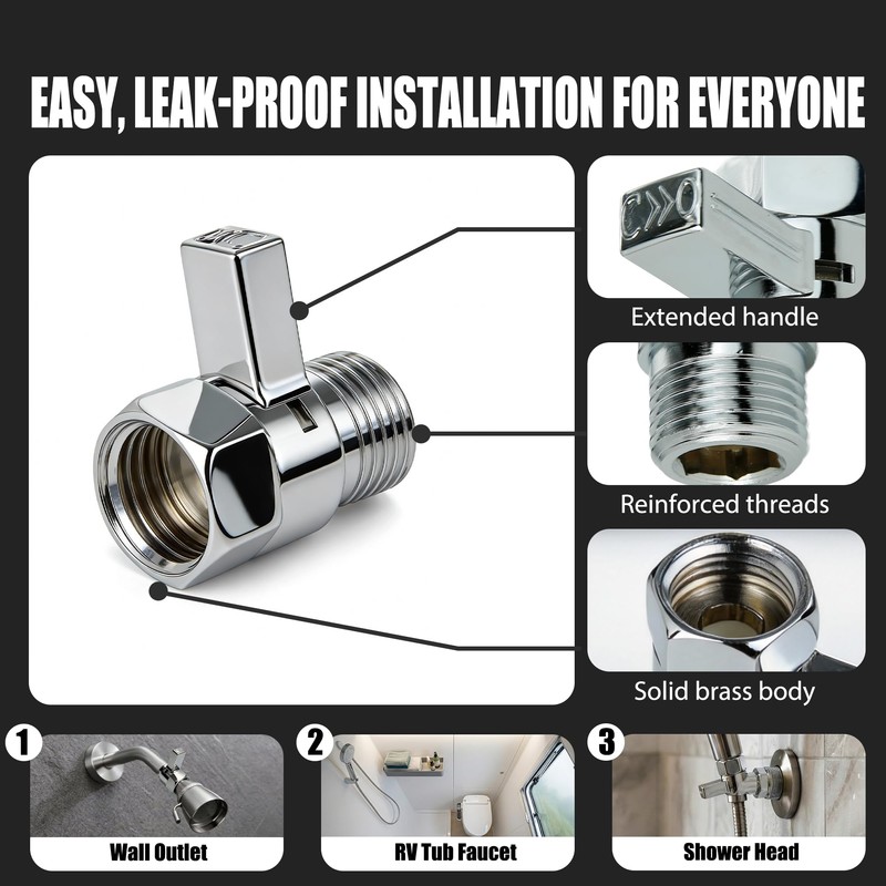 G1/2" Shower Head Shut Off Valve with Gaskets & Thread