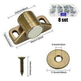 WZYTEU Pack of 8 Strong Door Magnets, Zinc Alloy Cabinet Magnets, Strong for Bathroom, Balcony Door, Kitchen Cabinet Door Closer with 24 Screws (Bronze)