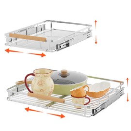 DPZM 2 Pack Expandable Pull Out Cabinet Organizer, Slide Out Drawers for Kitchen Cabinets, Heavy Duty Drawer Slides for Home Kitchen Pantry Cupboard Pots Pans, Adjustable Width 17.1"~28.1" W x 22.5''D