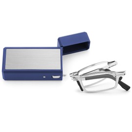 Riwissipa Portable Foldable Blue Light Blocking Reading Glasses Ultra Thin Folding Computer Glasses with Case for Men Women Readers (Silver, 3.5, x)