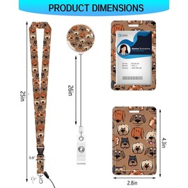 ID Badge Holder with Retractable and Detachable Lanyard, Cute Badge Reel Breakaway Lanyard with Carabiner Clip for Women, Teachers, Nurses, Students, Perfect Work and Office(Cute Funny Dogs)