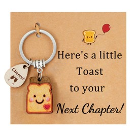 PEALICIOUS Cute Toast Keychain for Girls, Coworker Leaving Gifts as New Beginnings Stuff for Next Chapter, Congratulations Gifts for Her with Good Luck as Boss Promotion, Retirement, Graduation