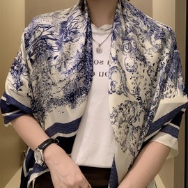 LumiSyne Silk Scarf Women's Large Square Scarves Flowers Tree Printed Animal Pattern Retro Style Satin Headscarf Sun Cream Stole Decoration Square Scarf Bandana Headdress Hairband 110 x 110 cm, blue