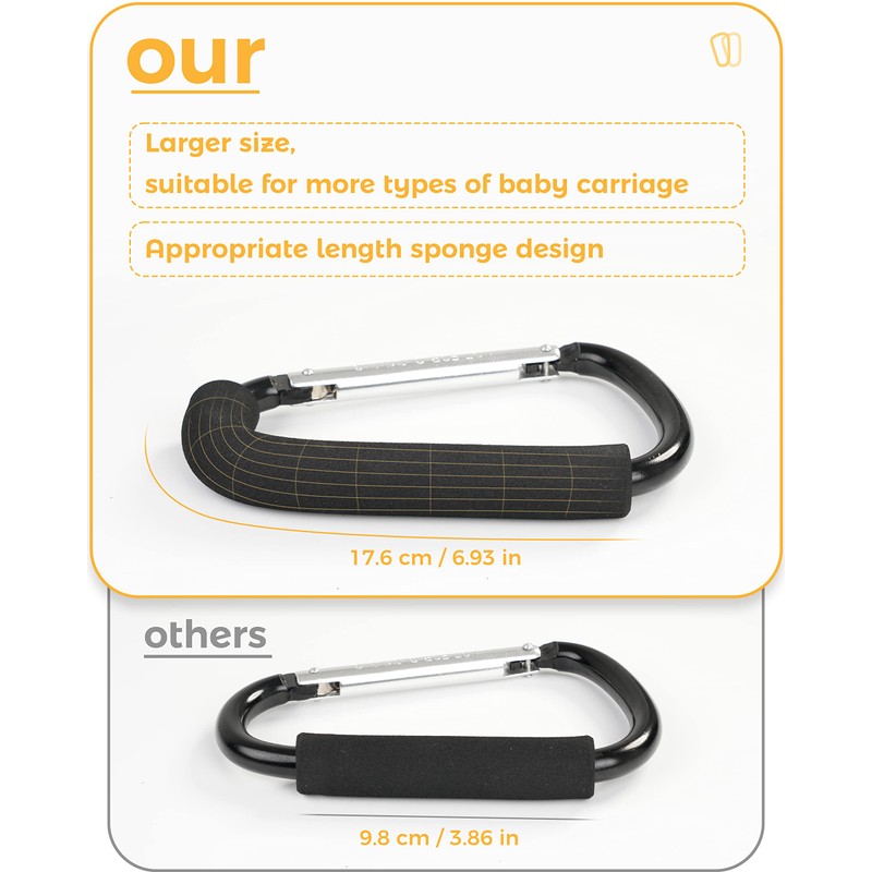 Stroller Hooks, 6.3" Large Stroller Clip, Stroller Hooks for Hanging