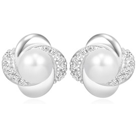 QUADRI - Pearl Earrings 925 Silver - Women's Birthday Gift Idea - Earrings Silver 925 with White Freshwater Pearls - Gift Box Included, small, Sterling Silver, No Gemstone