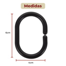 Mebix TRD Set de 12 Ganchos de Plástico para Cortina de Baño Argollas Aros Diseño Tipo C de Fácil Deslizamiento e Instalación