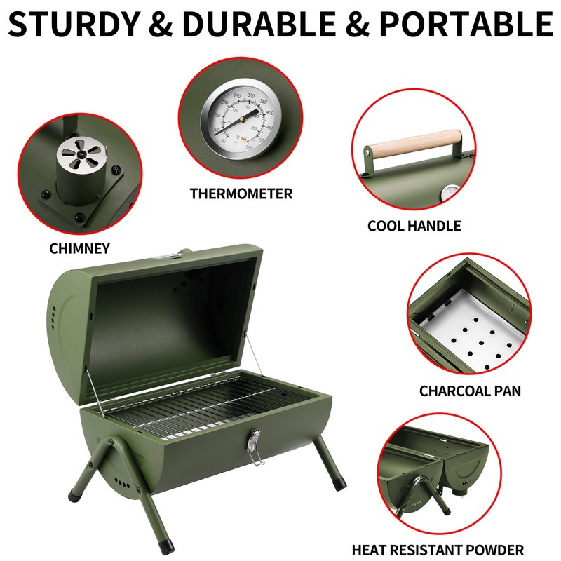 Portable Charcoal Grill, Tabletop Outdoor Barbecue Smoker, Small BBQ Grill