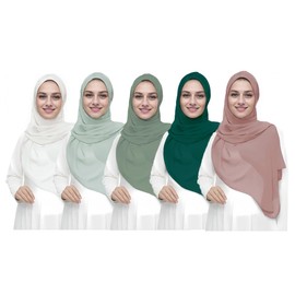 WADAINIS 5PCS Chiffon Hijab Head Scarf for Women Solid Color Chiffon Long Scarf Shawls and Wraps Lightweight with Gift Box