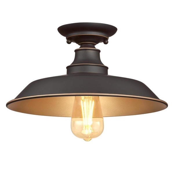 Westinghouse Lighting 6370300 Iron Hill 12-Inch, One-Light Indoor Semi Flush Mount Ceiling Light, Oil Rubbed Bronze Finish with Highlights