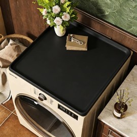 Washer and Dryer Top Protector Mat 24" x 19.7" - Waterproof Silicone Cover with Raised Edges, Non-Slip Washer Dryer Countertop for Laundry Room, Black 1PCS