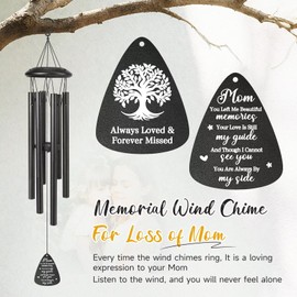 Memorial Gifts for Loss of Mom, 25''Memorial Wind Chimes for Loss of Mother Gifts, Condolence/Bereavement/Remembrance Gift,Windchimes in Memory Sympathy Gift,Funeral Decor for Garden Outside,Black