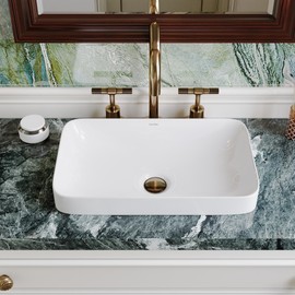 DeerValley Bathroom Vessel Sink, 19.29'' x 11.81'' x 4.72'' Semi Recessed Bathroom Sink Rectangular White Ceramic Sinks for Bathroom Modern Bath Sink Bowl Vanity Sinks Above Counter Basin DV-1V0047