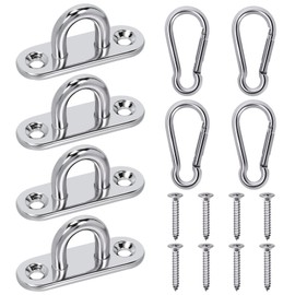 Mardatt 8Pcs 304 Stainless Steel Pad Eye Plate U Hooks Snap Hook, Marine Hardware Staple Hook Loop with Screws Stainless Steel snap Hook Swivel Hooks Wall-Mounted for Outdoor Indoor Activity