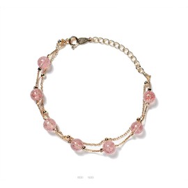 Amgrocery Bracelet, Double Strand, Natural Stone, Strawberry Quartz, Strawberry Crystal, Accessories, Gold, Silver, Power Stone, Wedding, Stone Silver
