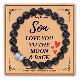 Valentines Day Gift for Son Teens Boys Men, Natural Volcanic Rock and Love Moonstone Bracelet for Teenage Boys 13-15 Year Old Birthday Gifts