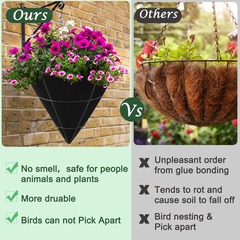 3PCS 14 Inch Cone Shaped Planter Basket Liners Fabric Hanging