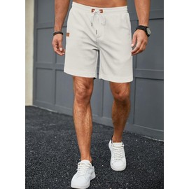 Elegancity Men's Waffle Shorts Sports Shorts Elastic Waist Baggy Beach Shorts with 4 Pockets S-3XL, 1 white