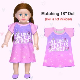 ICOSY Girls Nightgowns Matching Doll & Girls Pajamas Clothes Sleepwear for American 18" Girl Doll Purple Pink