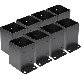 4 x 4 Post Base 8 PCS,Inner Size 3.6"x3.6"Deck Post Base,Heavy Duty Metal Black Powder Coated Post Brackets,for Pavilion Deck Railing Support Deck Base Plate, Support Bolt Down