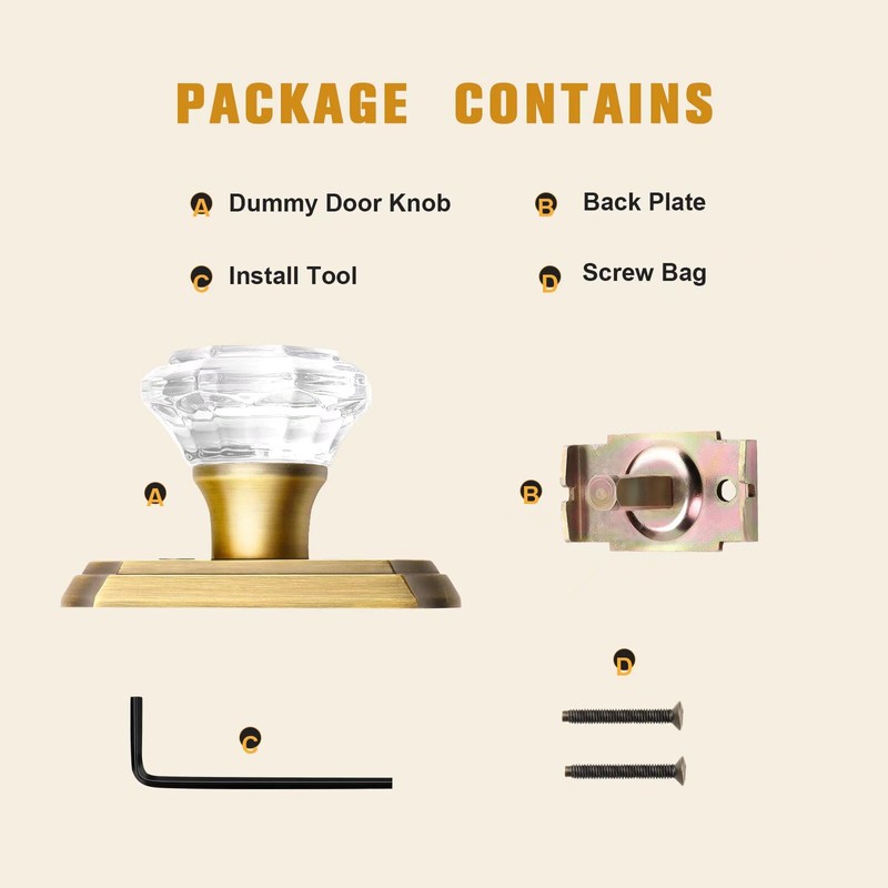 Gobrico Individual Dummy Crystal Door Knobs, Single Side Glass Door