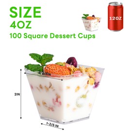 NZVCN 100 Pcs 4oz Mini Dessert Cups Clear Square Dessert Bowls Small Plastic Parfait Cups Appetizer Cups for Wedding Party