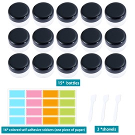 Pack of 15 Jars, 20 ml/20 g Empty Jar, Clear Jar, Sample, Transparent Cream, Cosmetic Bottle Container with Screw Cap, Travel Set, Used for Lip Balm, Lotion, Cream, Pigments (Black)